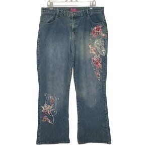 Westport 18W Denim Jean Embroidered Floral Straight Leg Y2K Stretch Relaxed